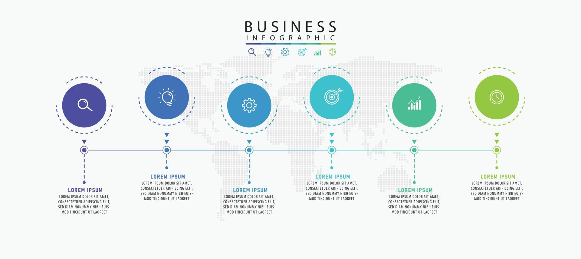 infografía de plantilla de etiqueta en concepto de vector con iconos 6 opciones o infografía de pasos para conceptos de negocios educativos, gráficos de datos, diagramas de flujo, presentaciones.