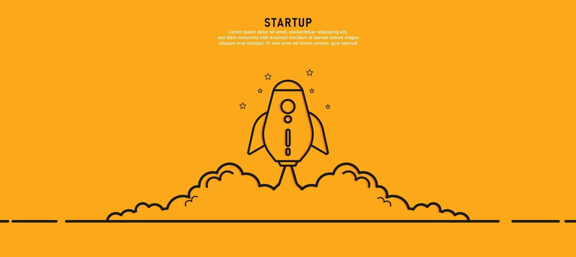 Rocket Design Business Startup Ideas That grows business through ideas and concepts. In orange background Vector illustration.