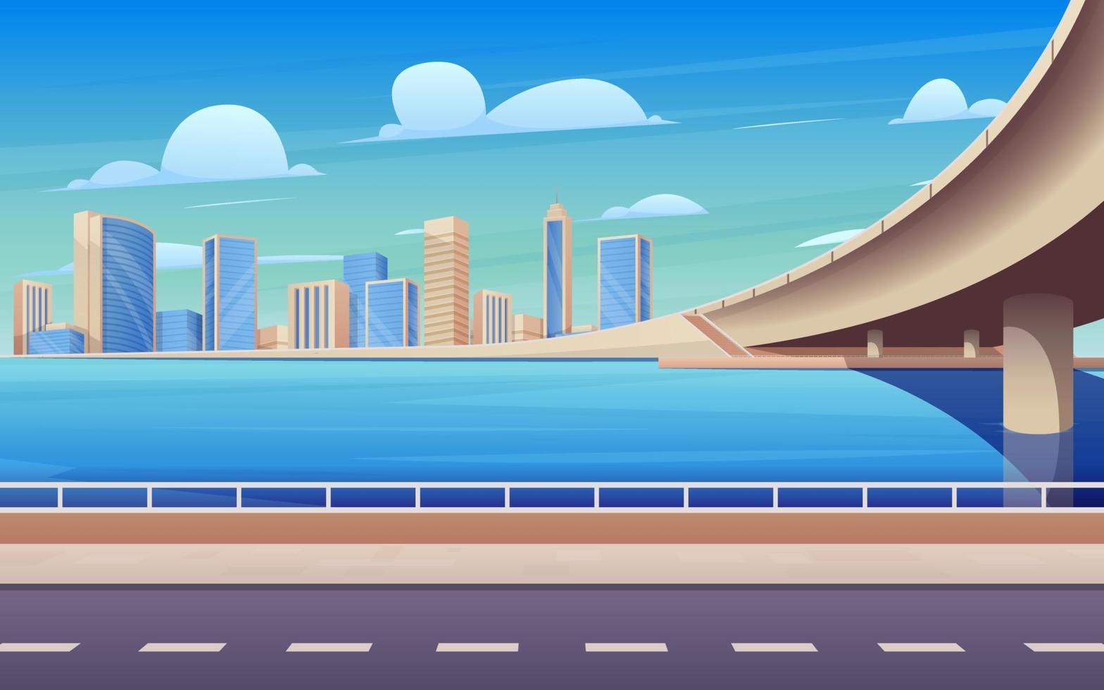 hermoso paisaje urbano con océano y paso elevado vector