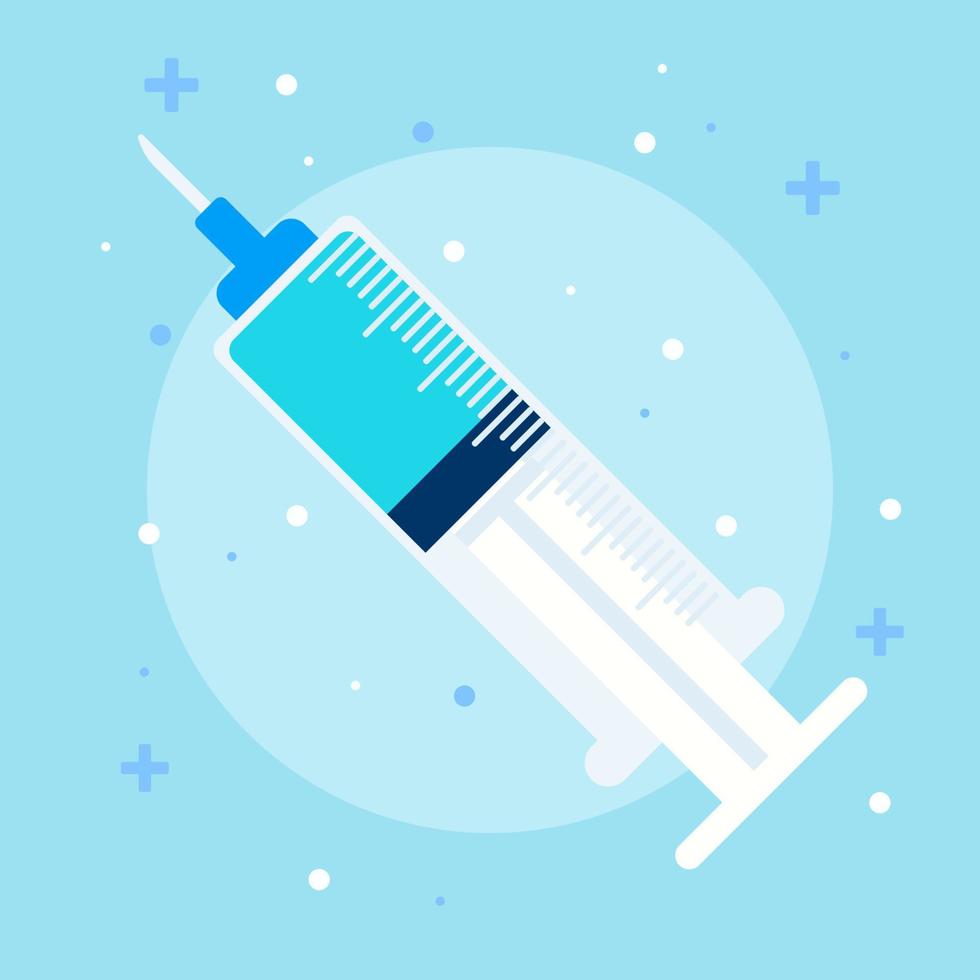 flat design syringe on blue background vector