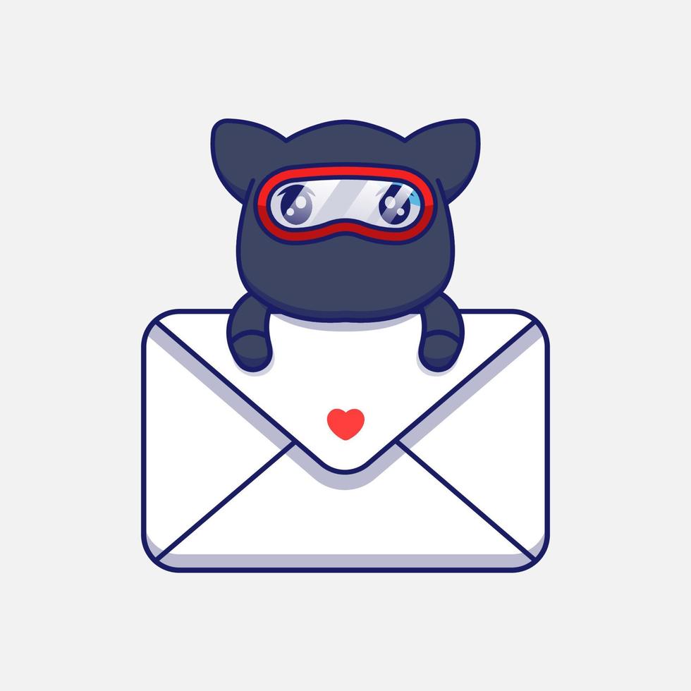 Cute ninja cat hugging big envelope vector