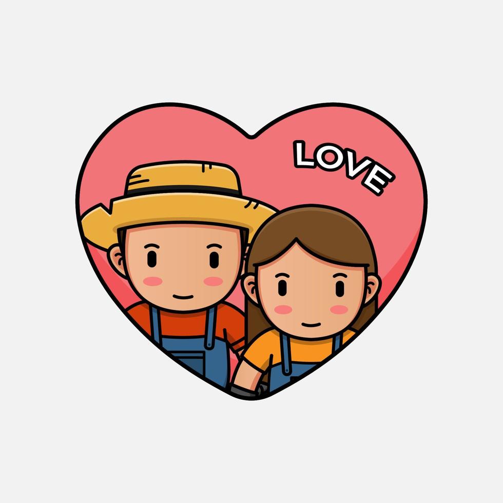 linda pareja de agricultores enamorados vector