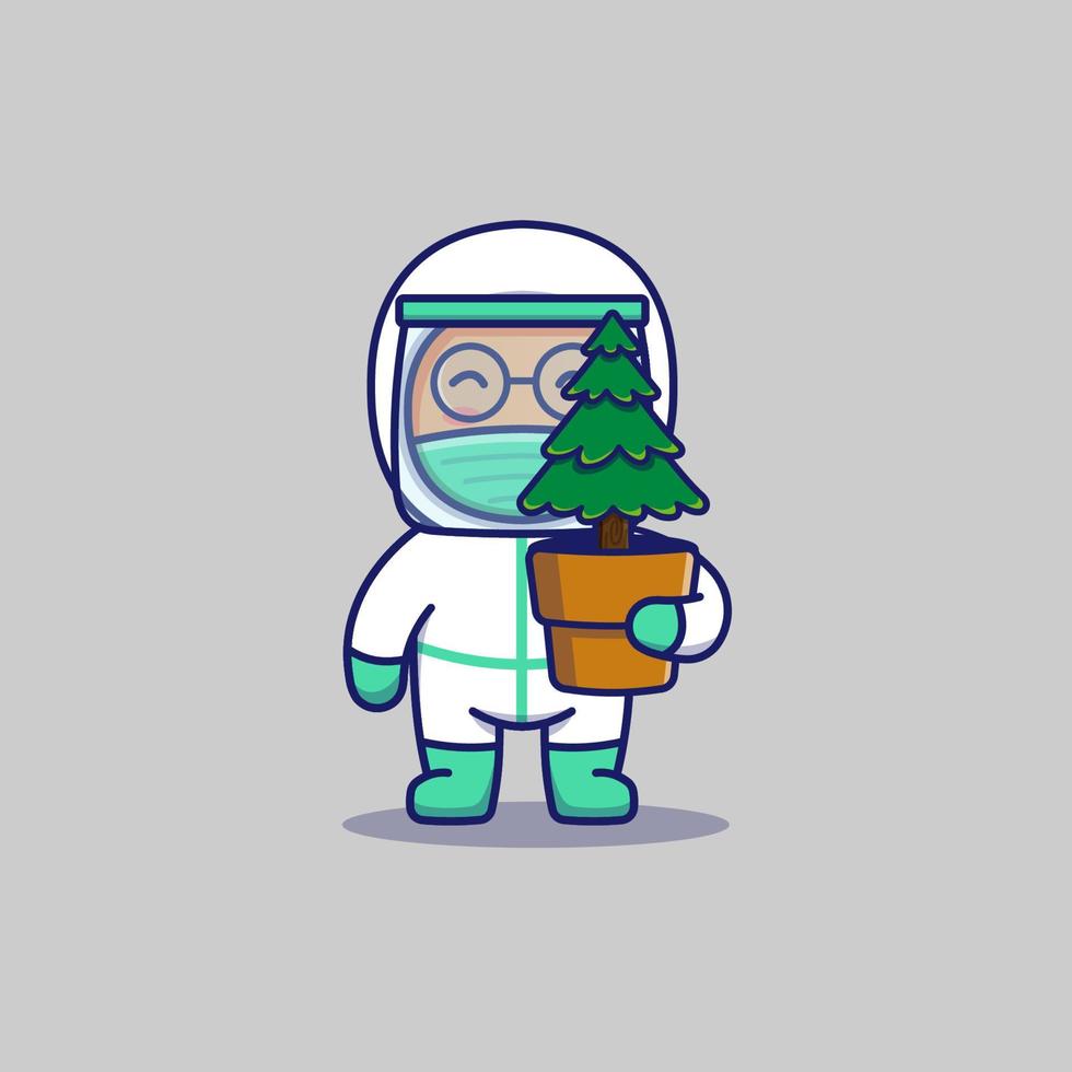 Cute doctor carrying a plant vector