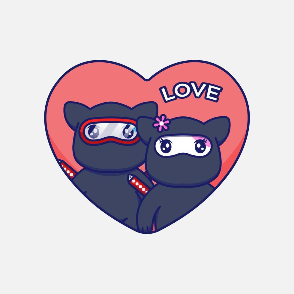 Cute couple ninja cat in love vector