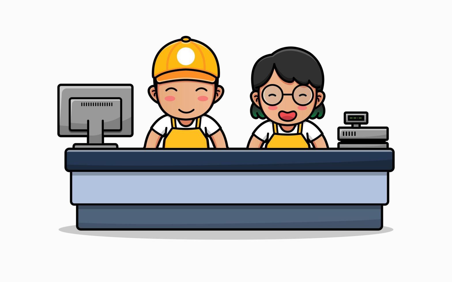 Cute and happy couple cashier vector