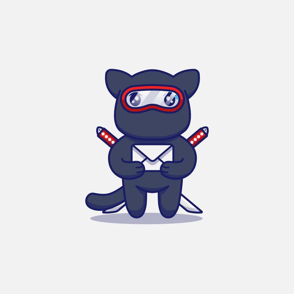 Cute ninja cat carrying an envelope vector