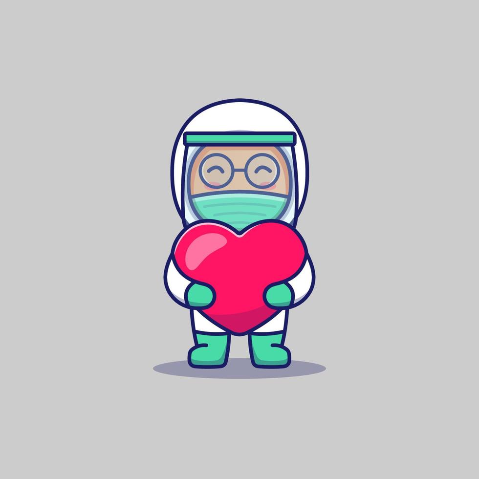 Cute doctor hugging love balloon vector