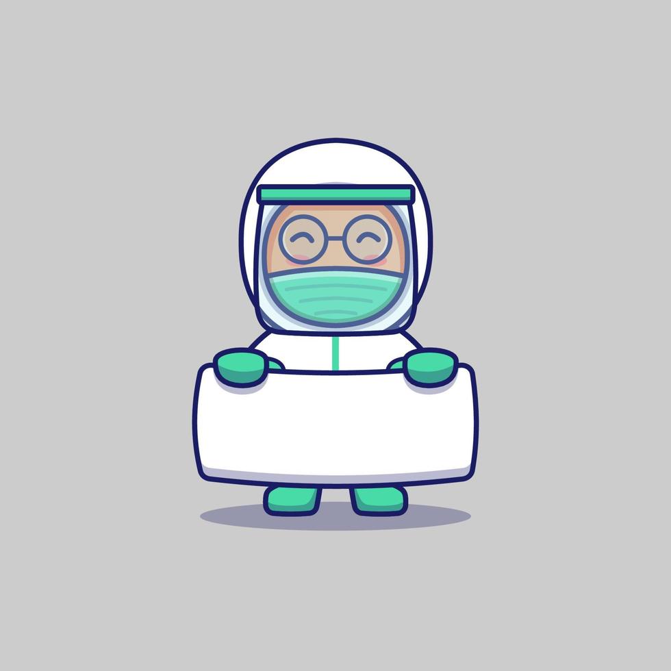 Cute doctor carrying blank banner vector