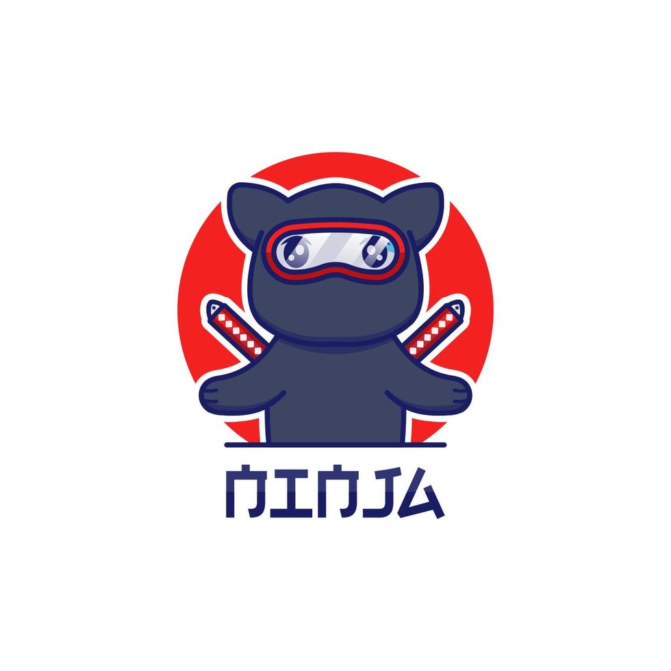 Cute ninja cat logo isolated vector