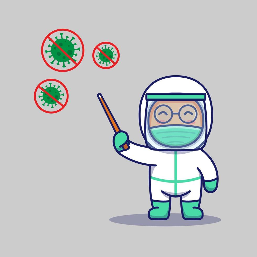 Cute doctor showing corona virus vector