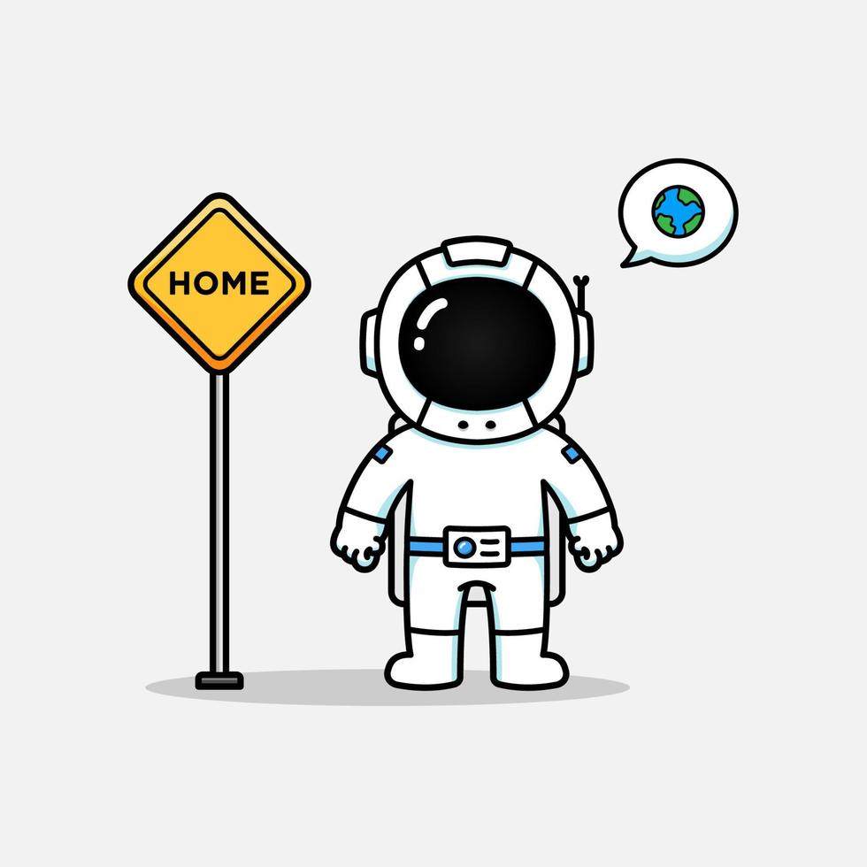 lindo astronauta con cartel de inicio vector