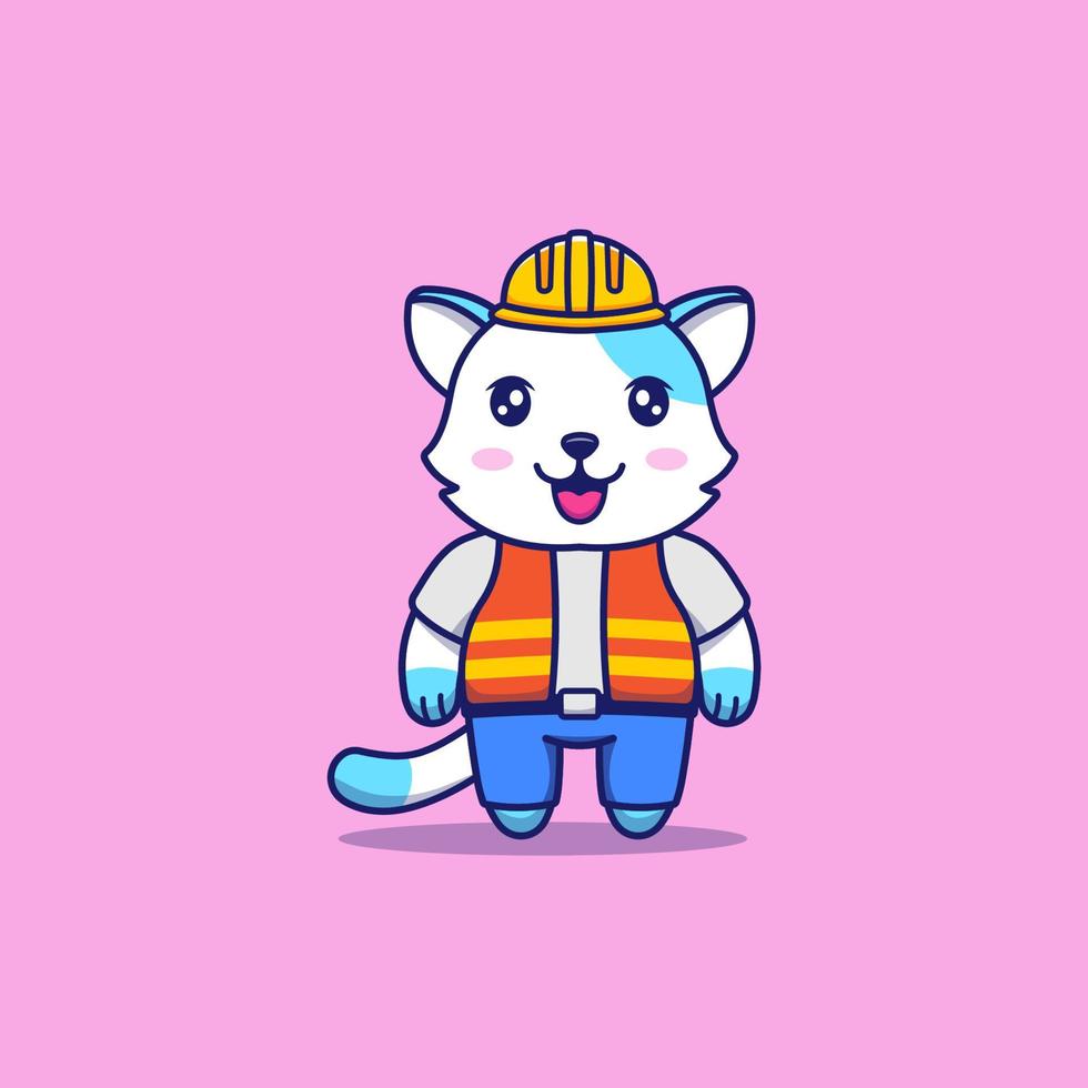Cute cat with construction worker uniform vector