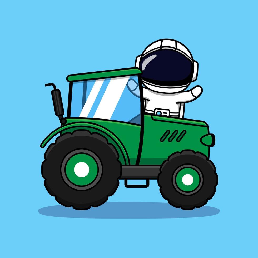 Cute astronaut with green tractor vector