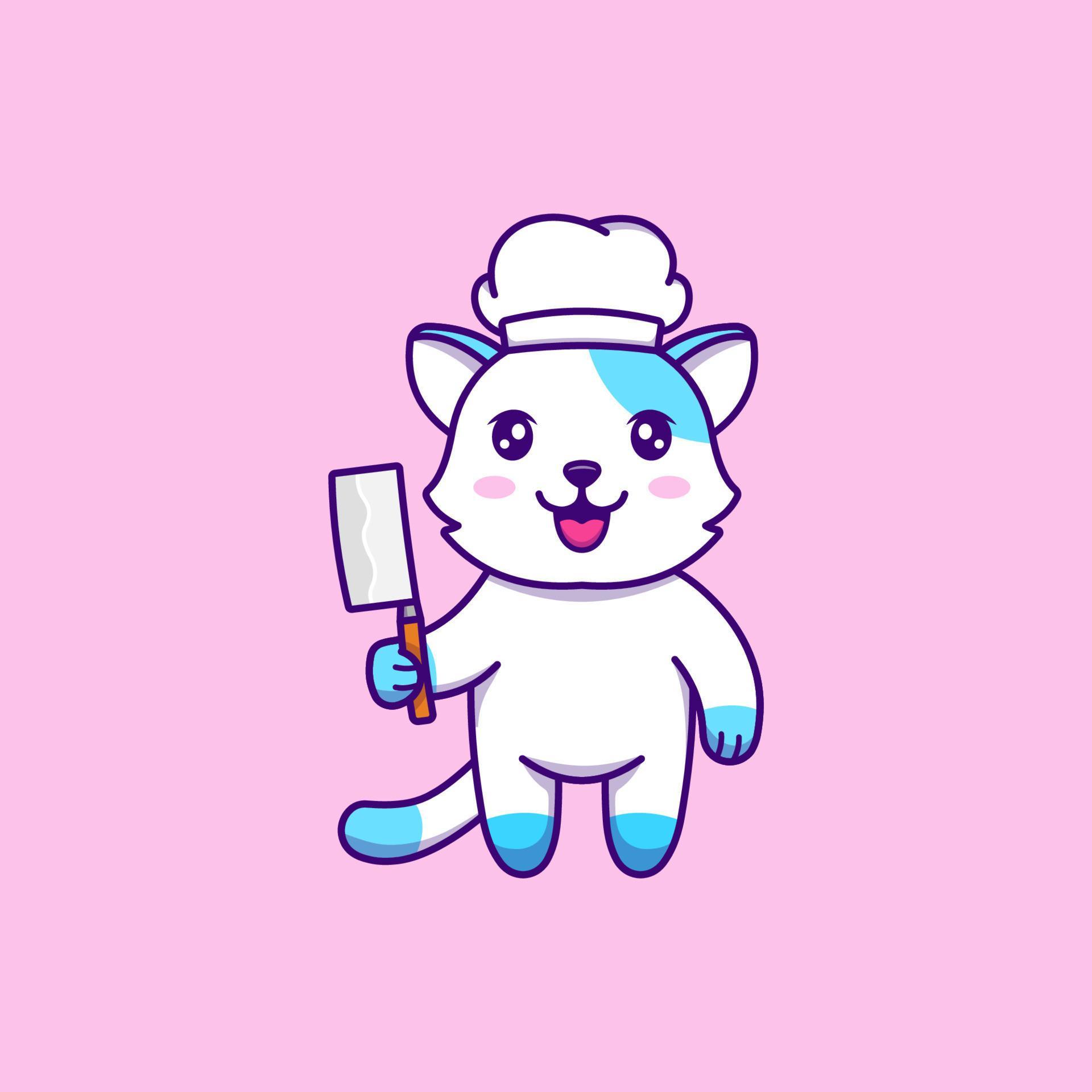 Cute cat with knife and chef hat 4815091 Vector Art at Vecteezy