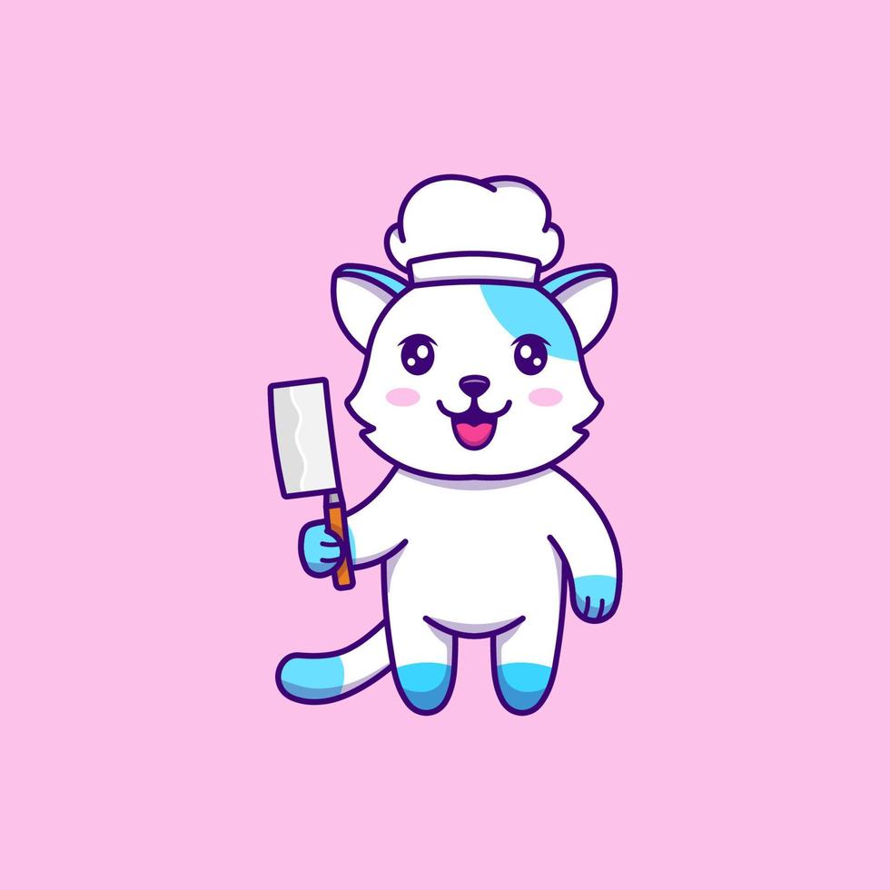 Cute cat with knife and chef hat vector