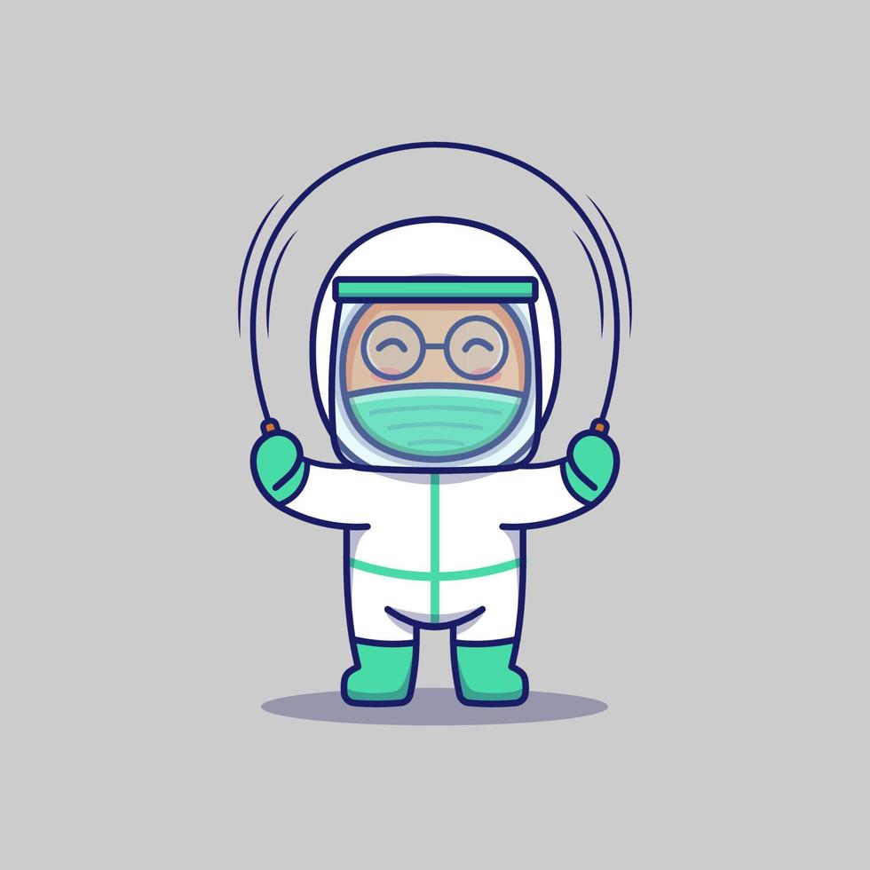 Cute doctor playing rope skipping vector