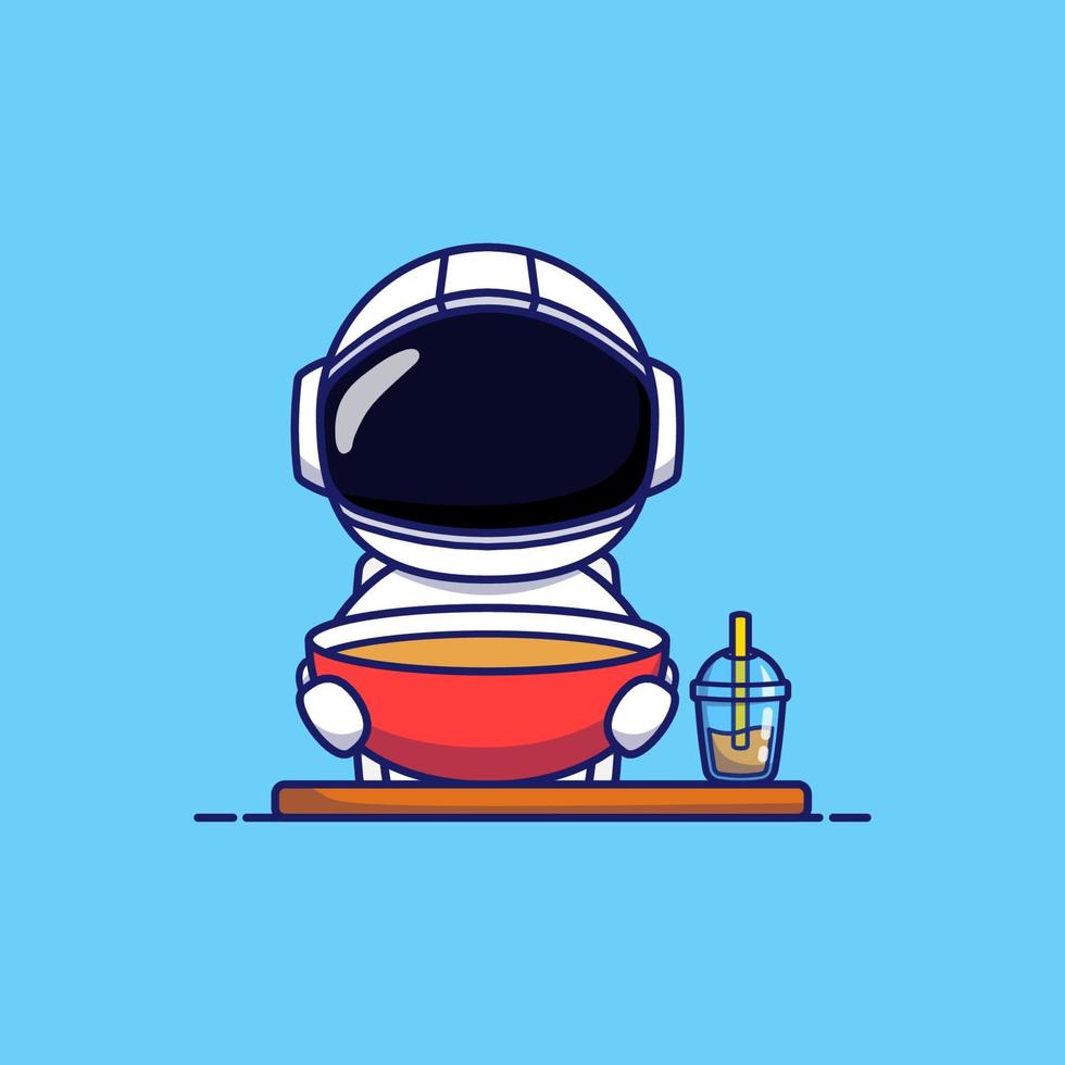 Cute astronaut eating soup vector