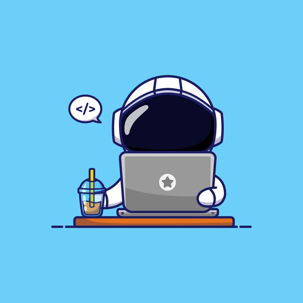 Cute astronaut working as a programmer vector