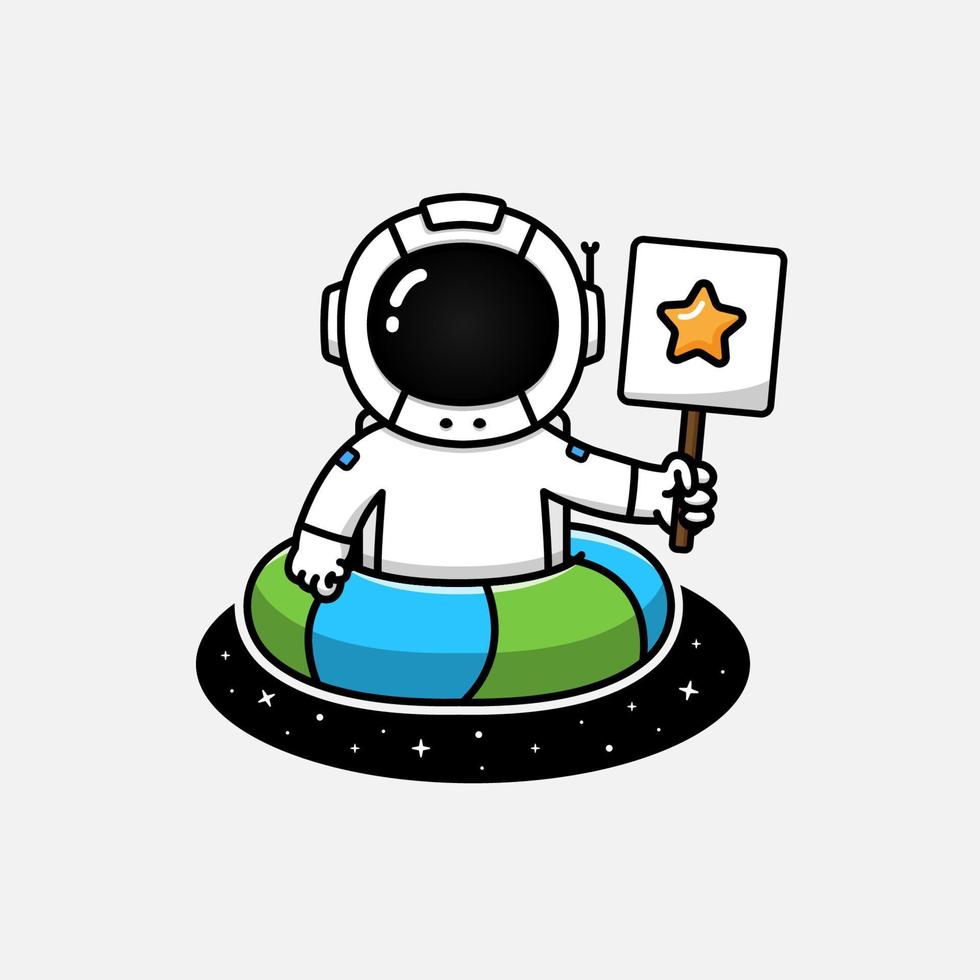 Cute astronaut swiming in outer space vector