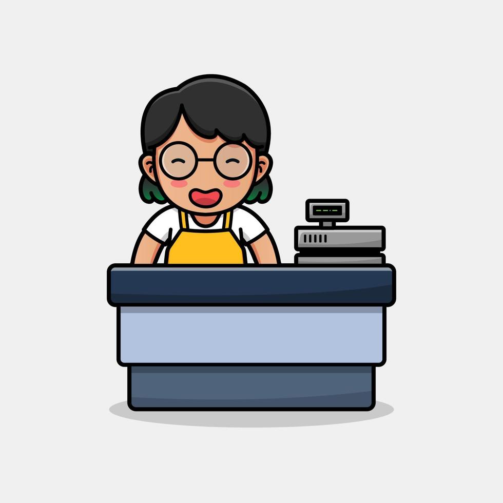 Illustration of shopkeeper with cash register vector