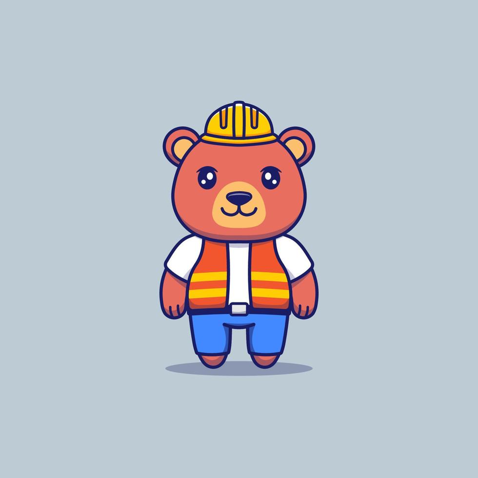 lindo oso con uniforme de trabajador de la construcción vector