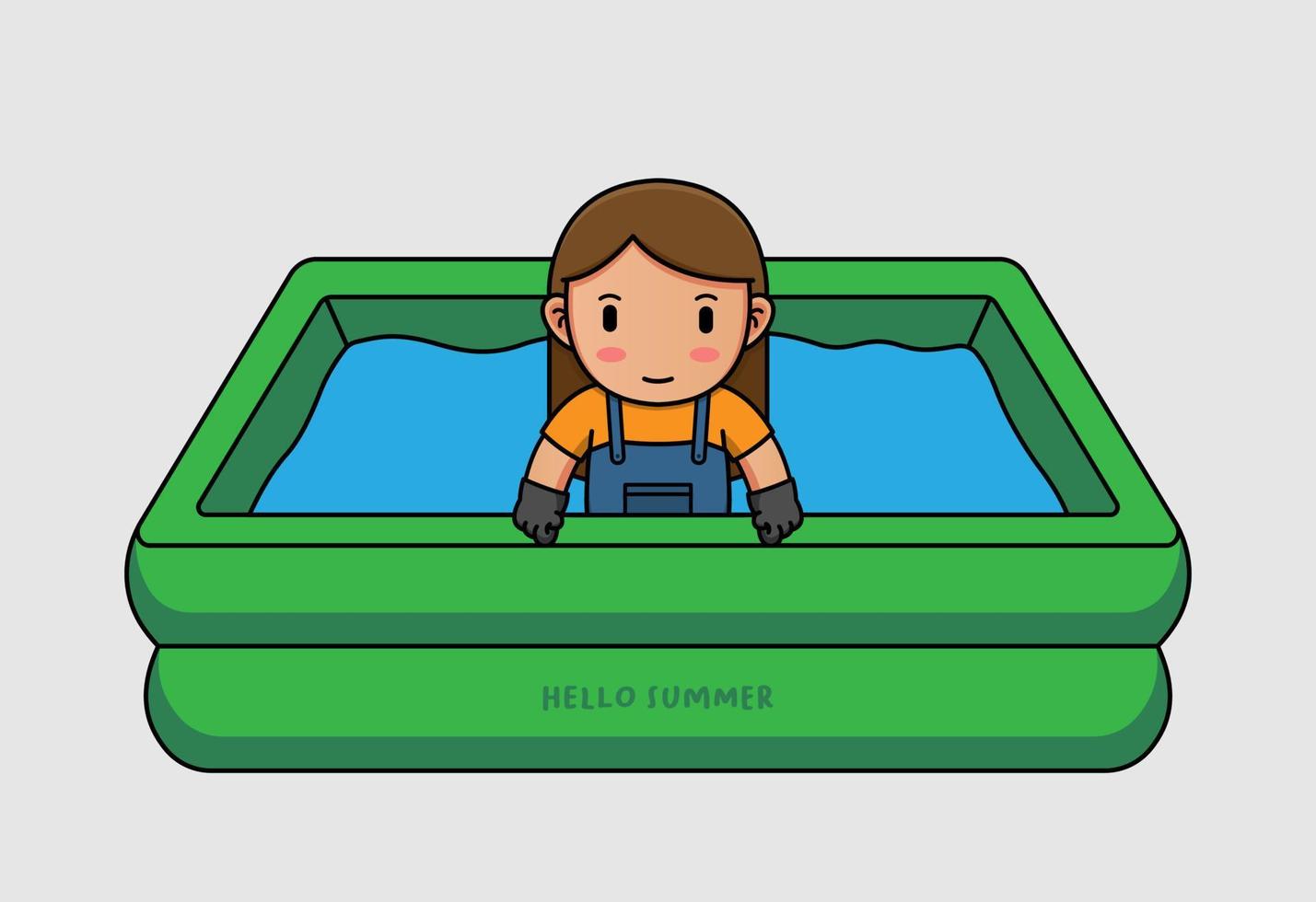 Cute farmer swimming with hello summer greeting banner vector
