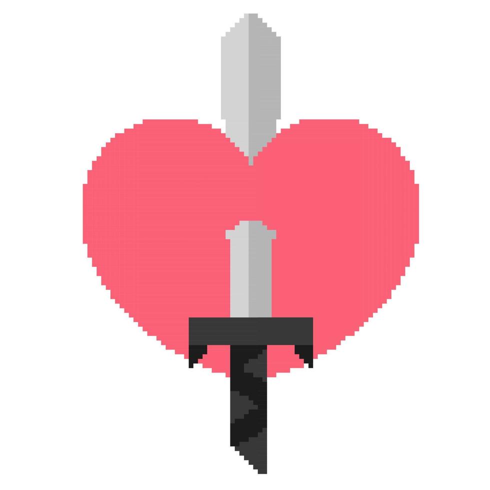 sword and heart illustration with pixel theme vector