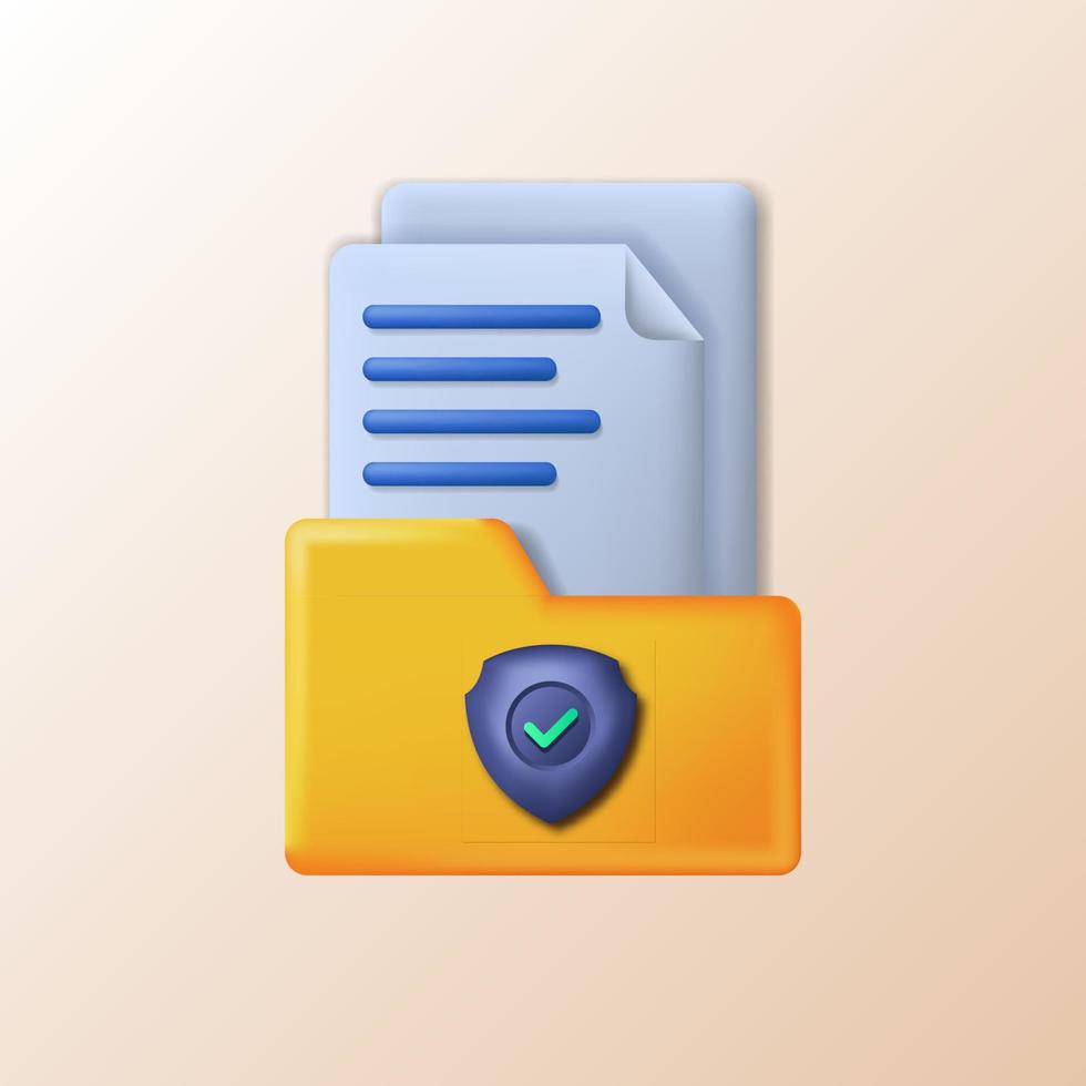 3d folder document paper security privacy firewall encryption cute icon illustration concept for digital cyber data internet network secure vector