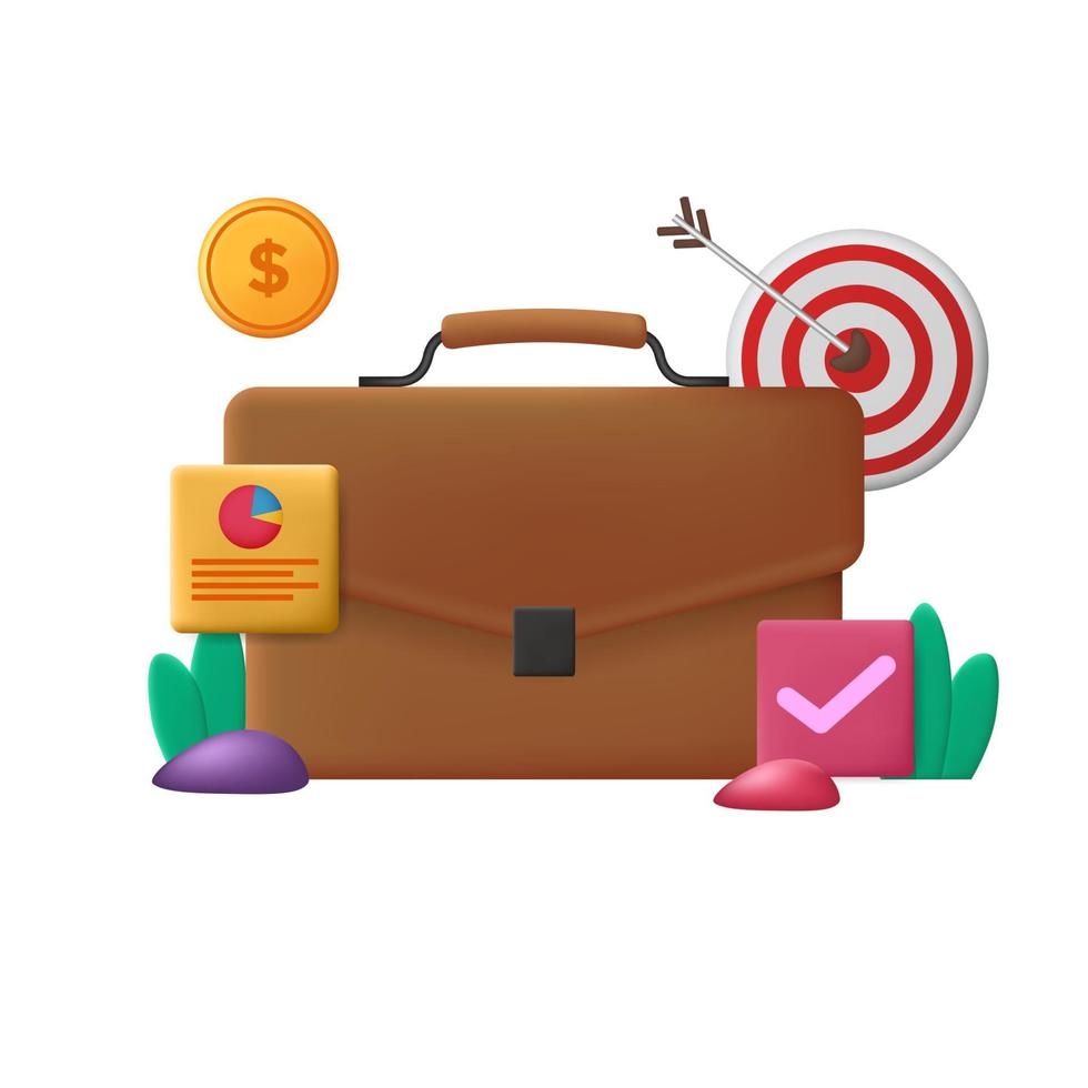 3d business briefcase management. corporate strategy development professional career creativity vector