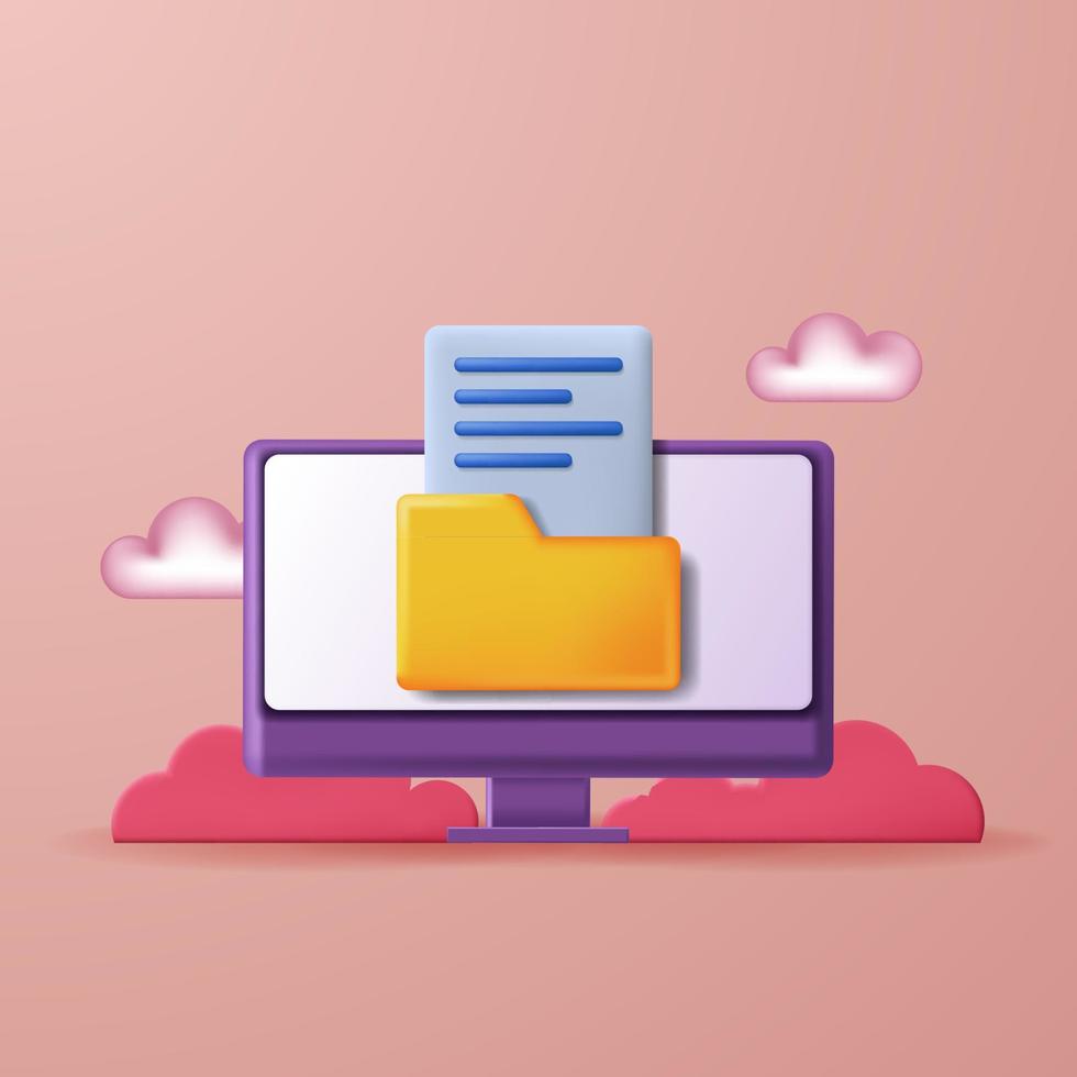 3d file data folder archive modern organize directory computer desktop technology. 3d icon vector illustration