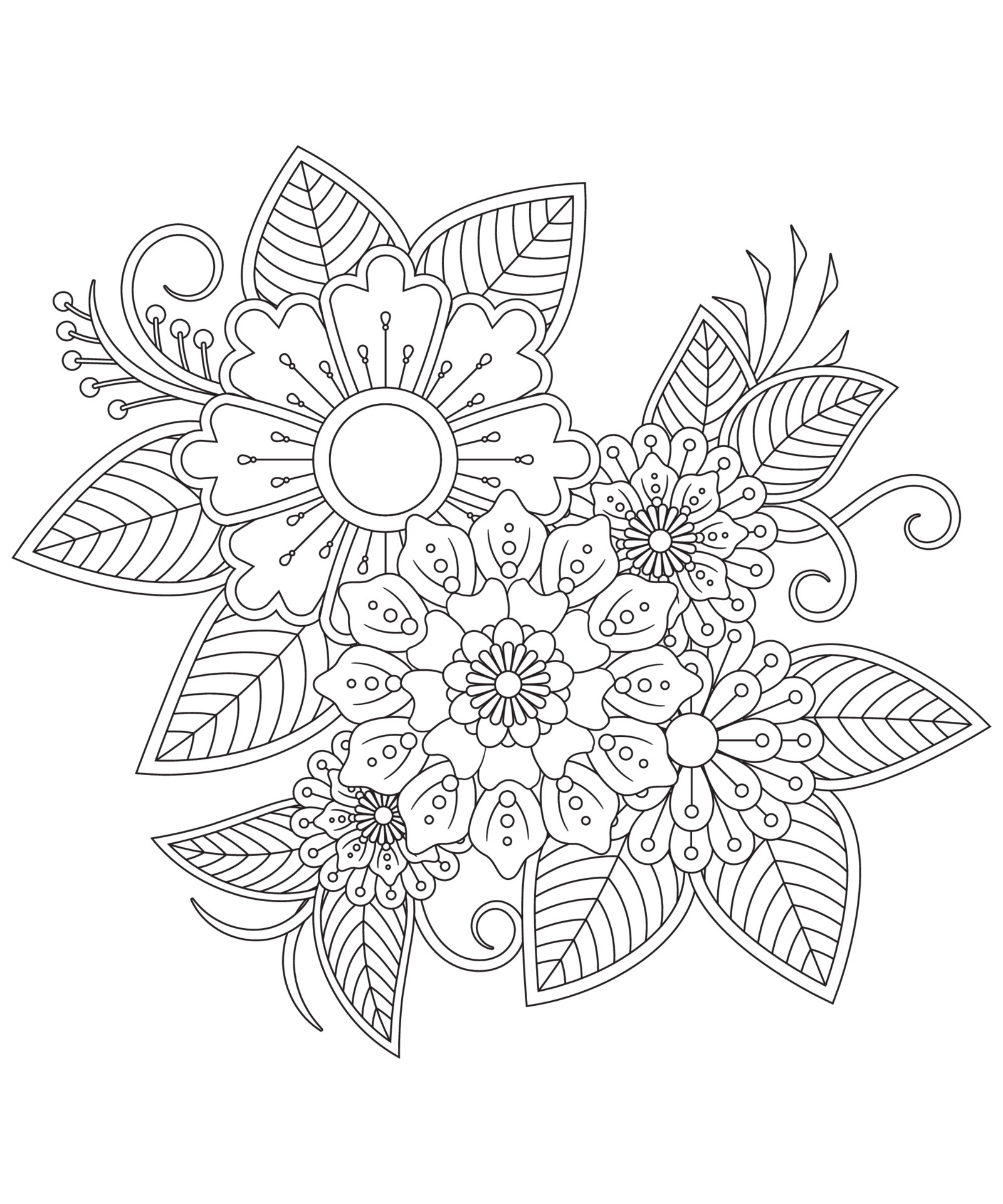 Flower mandala coloring page for adult. leaf and flower ...