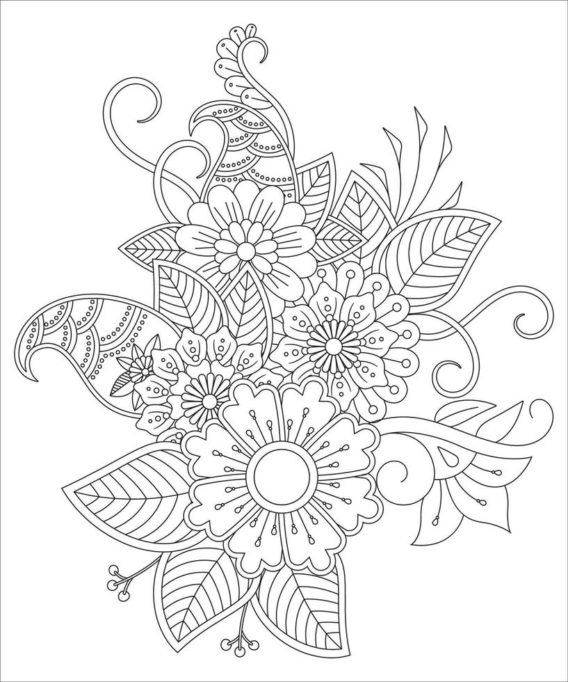 Hand-Drawn Abstract Henna Mendie Flowers Doodle Vector Illustration