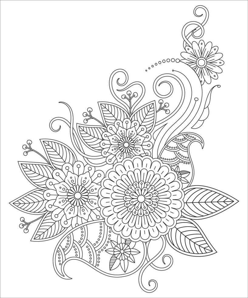 ornamento del doodle. contorno mano dibujar ilustración vectorial. patrón de flores mehndi y mandala para dibujo y tatuaje de henna vector