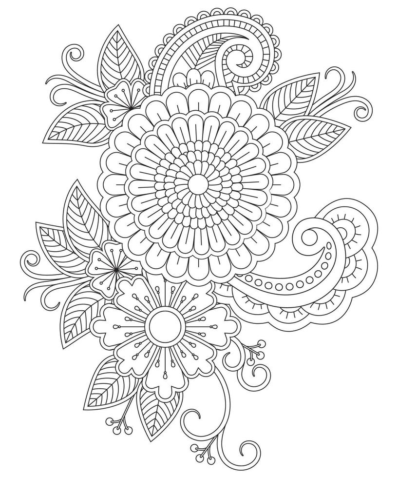 Mehndi flower pattern for Henna drawing and tattoo drawing for adult coloring page. vector