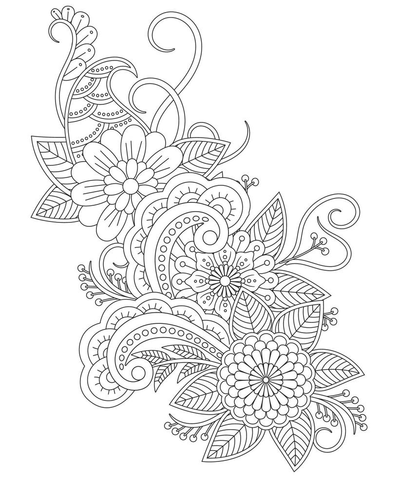 Black and white adult coloring page with flower Style. 4815272 Vector