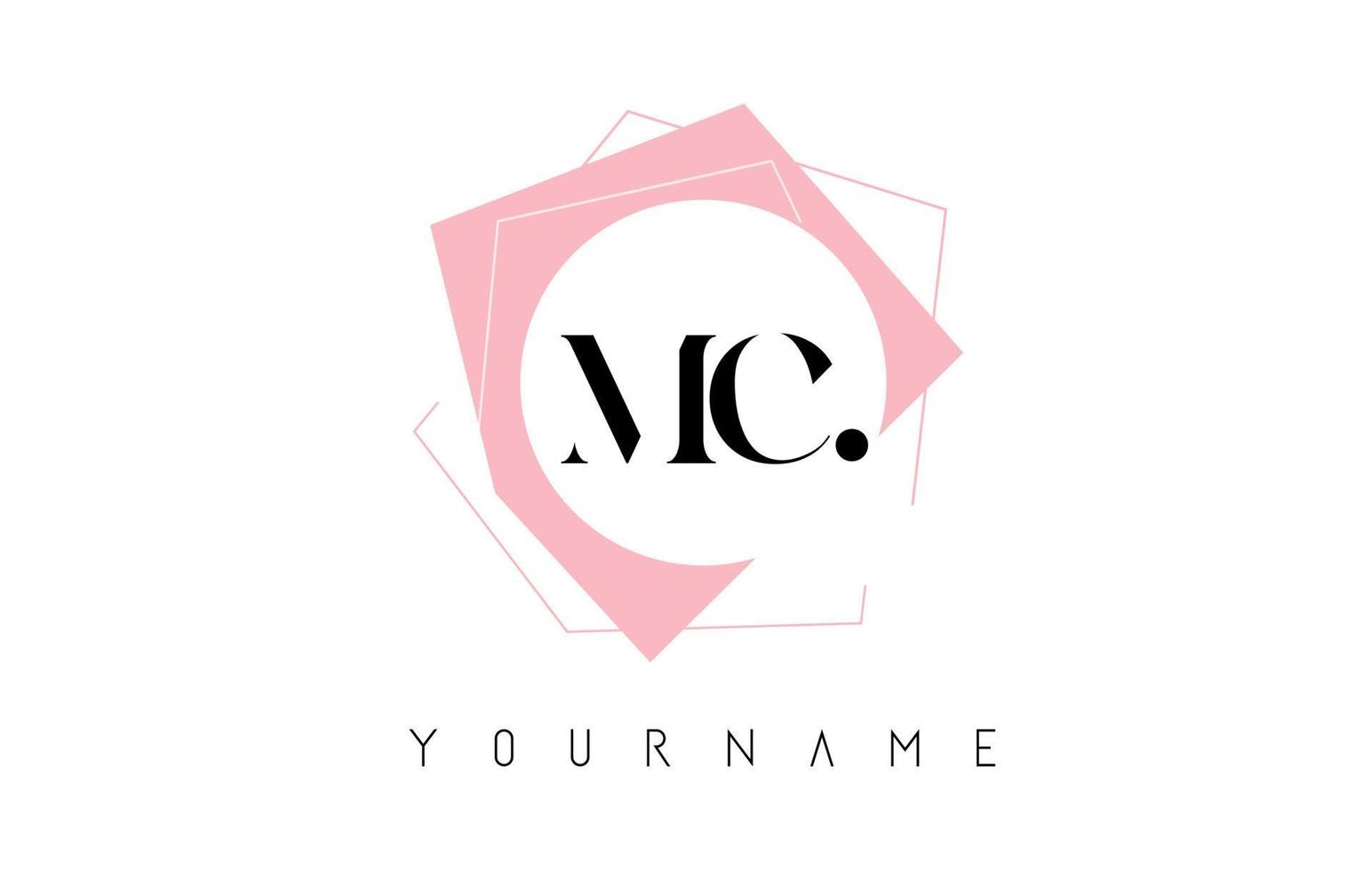 Letras geométricas mc mc con diseño de logotipo de color rosa pastel con formas circulares y rectangulares. vector