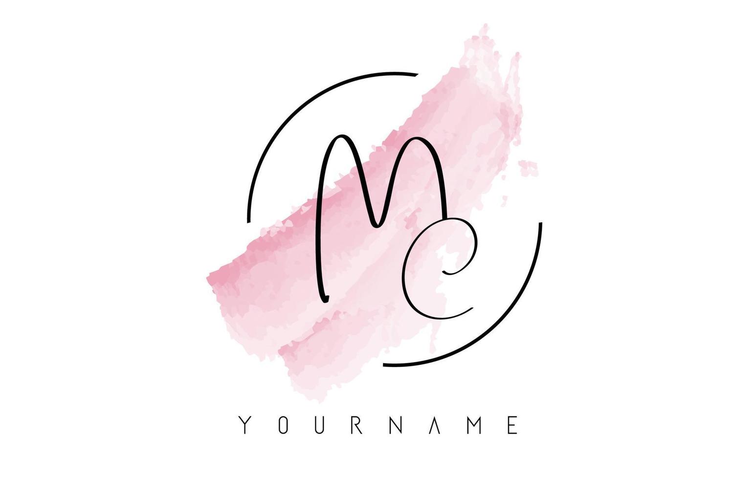 Logotipo de letras mc mc manuscrita con concepto de trazo de pincel acuarela rosa pastel. vector