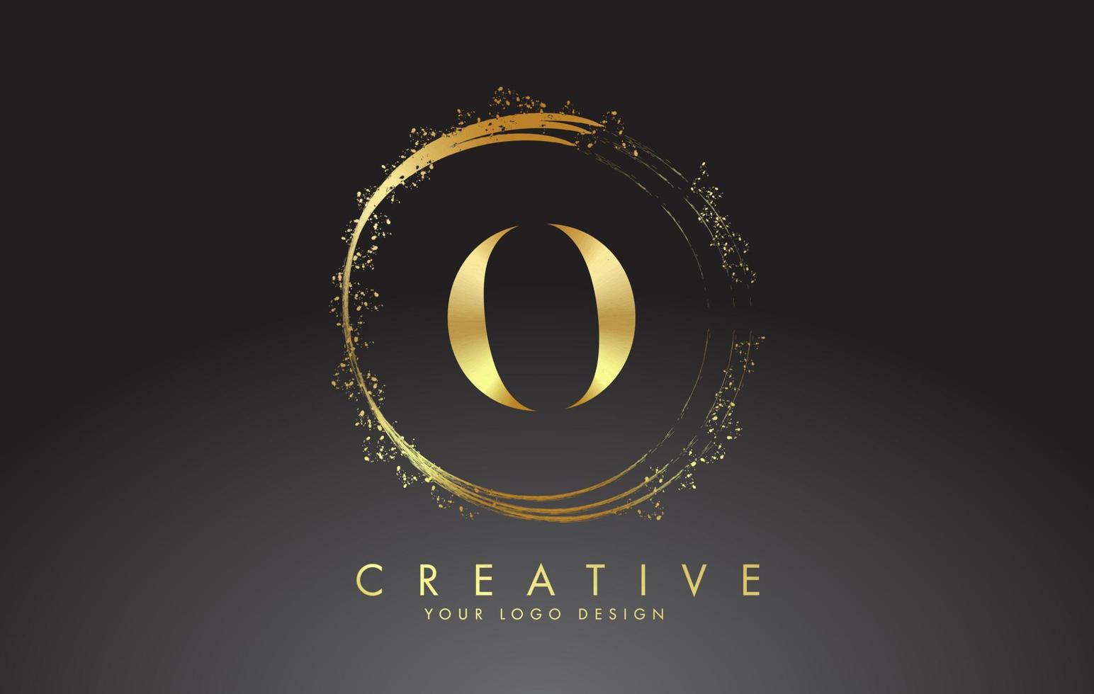 O golden letter logo with golden sparkling rings and dust glitter on a black background. Luxury decorative shiny vector illustration.