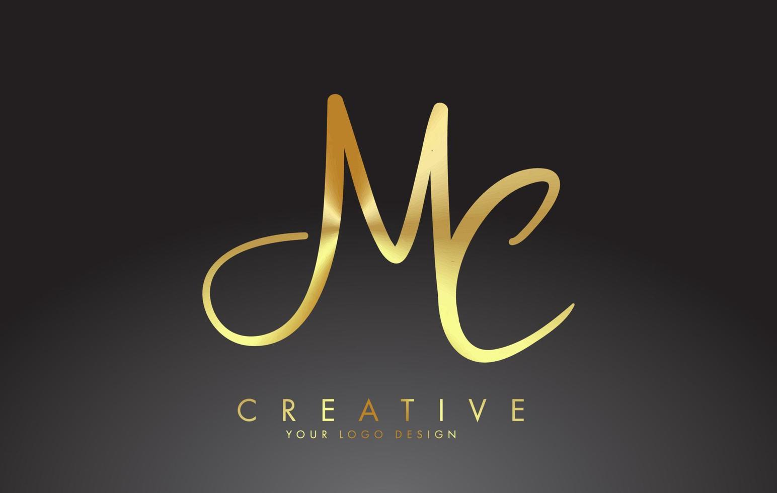 Logotipo de letras mc mc manuscrita. letrero mc mc con efecto de alambre dorado. vector