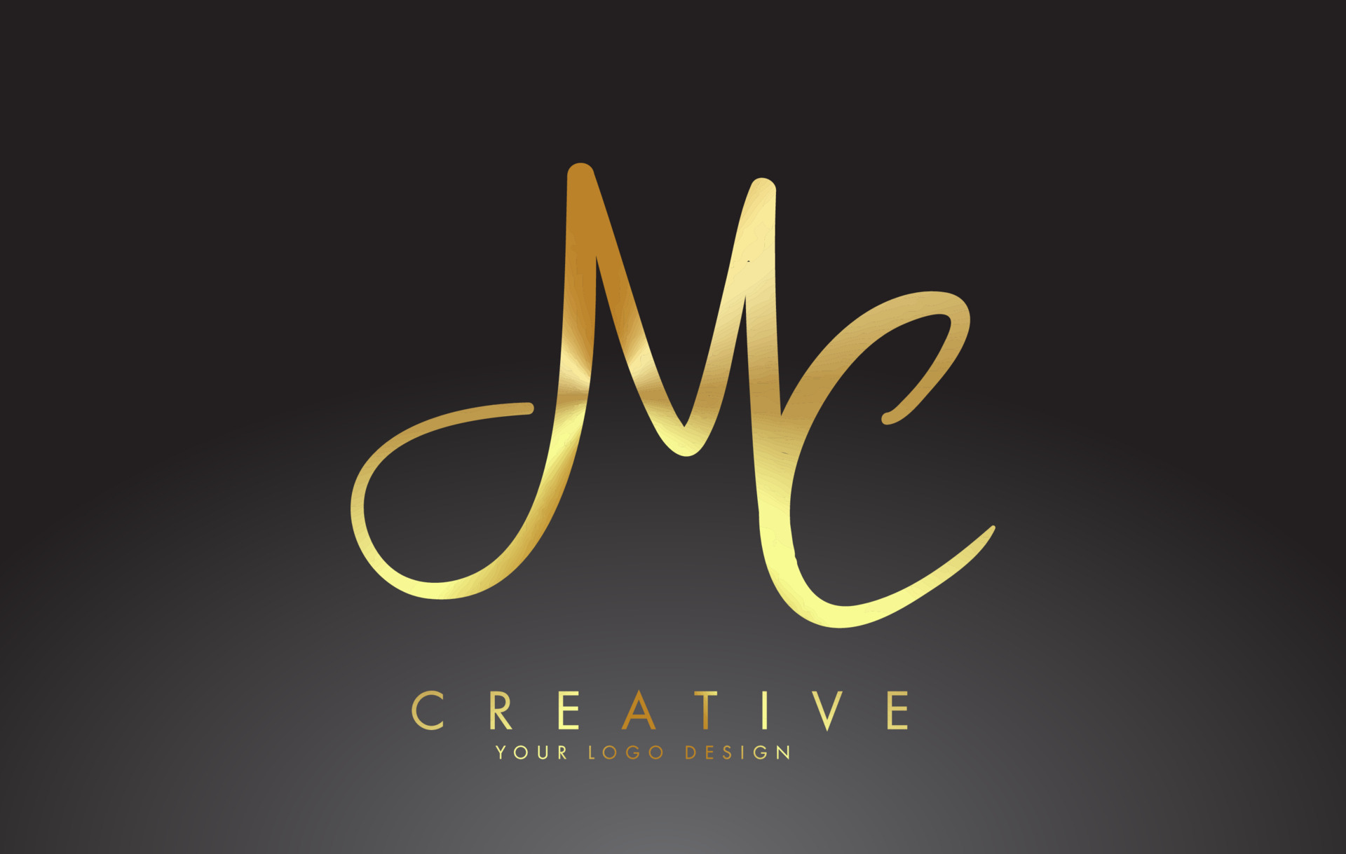 Handwritten MC M C Letters Logo. MC M C Sign with Golden Wire Effect