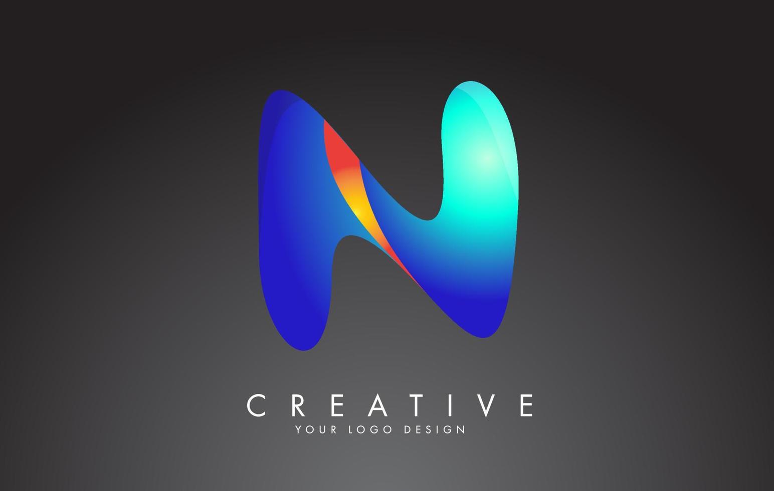 Colorful N letter logo with twisted lines effect. Rounded font style, vector design template.