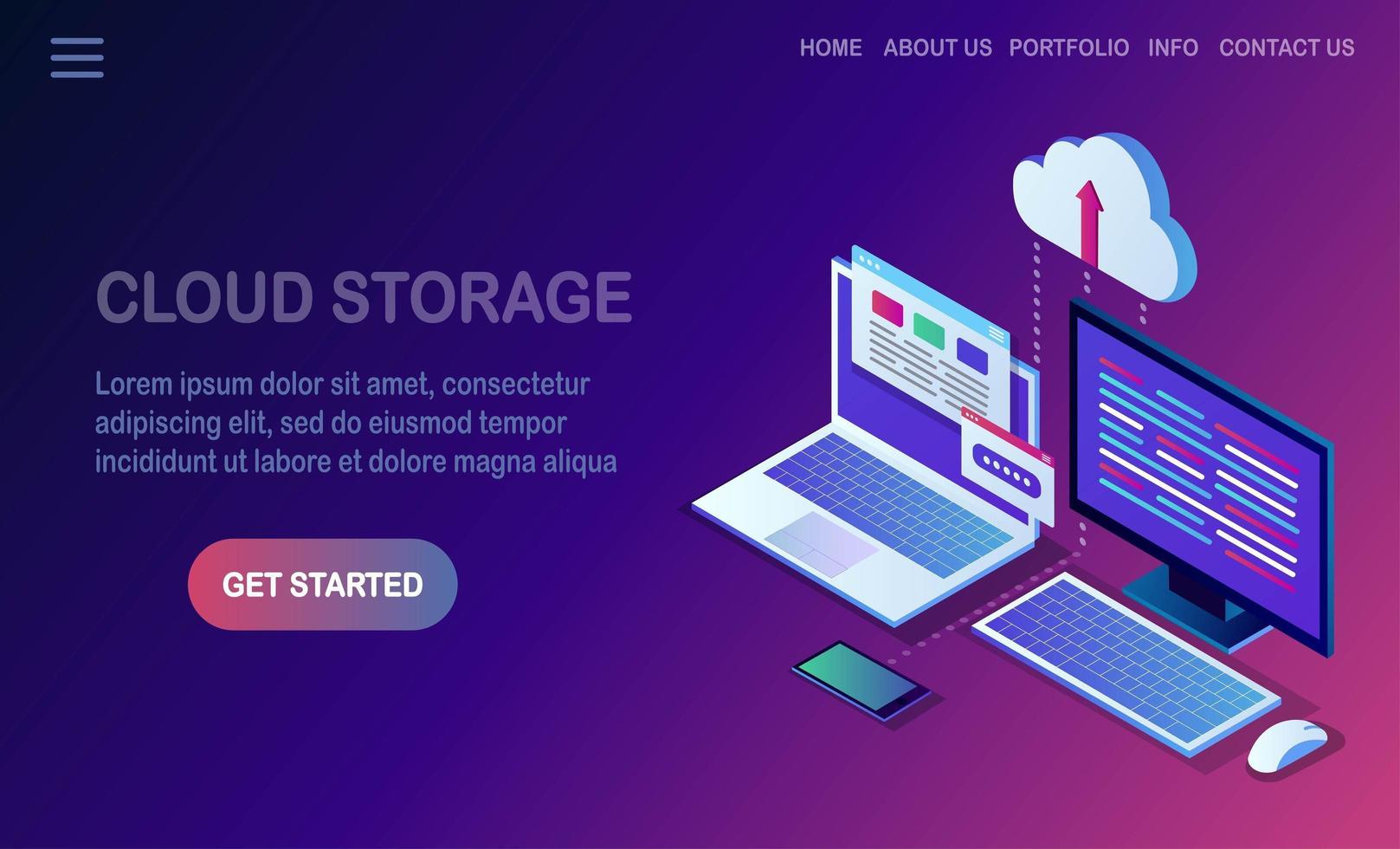 tecnología de almacenamiento en la nube. copias de seguridad. Computadora portátil isométrica 3d, computadora, pc con teléfono móvil aislado en el fondo. servicio de hosting para sitio web. diseño vectorial para banner vector