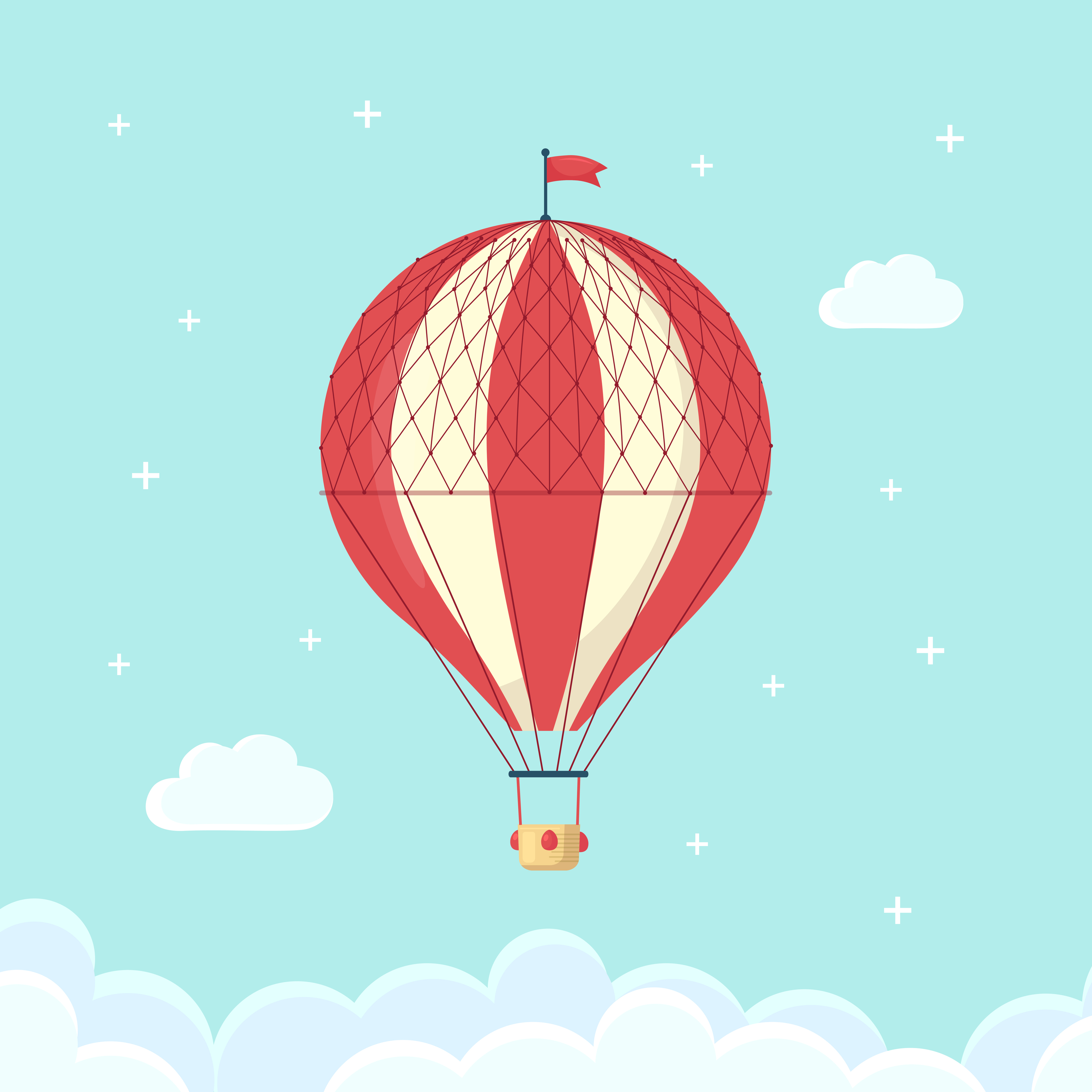 Vintage retro hot air balloon with basket in sky isolated on background.  Vector cartoon design 4815659 Vector Art at Vecteezy