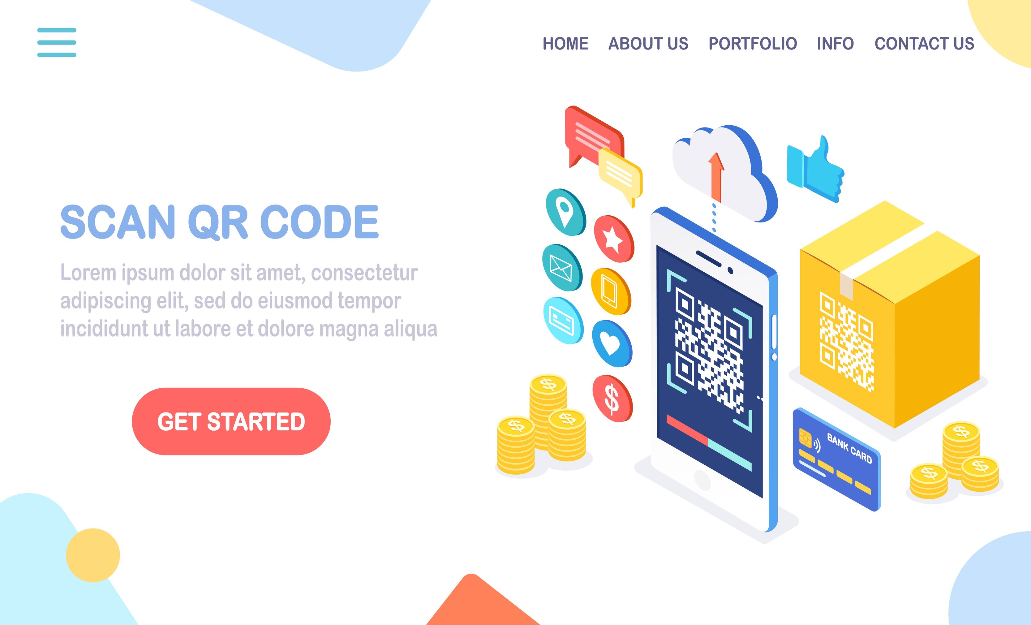 Scan QR code to phone. Mobile barcode reader, scanner with cardboard