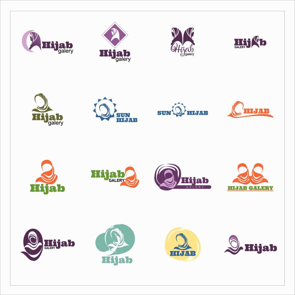 pack of hijab logo vector in many form and colour, easy to change, can use for hijab store, mosleem logo, or etc