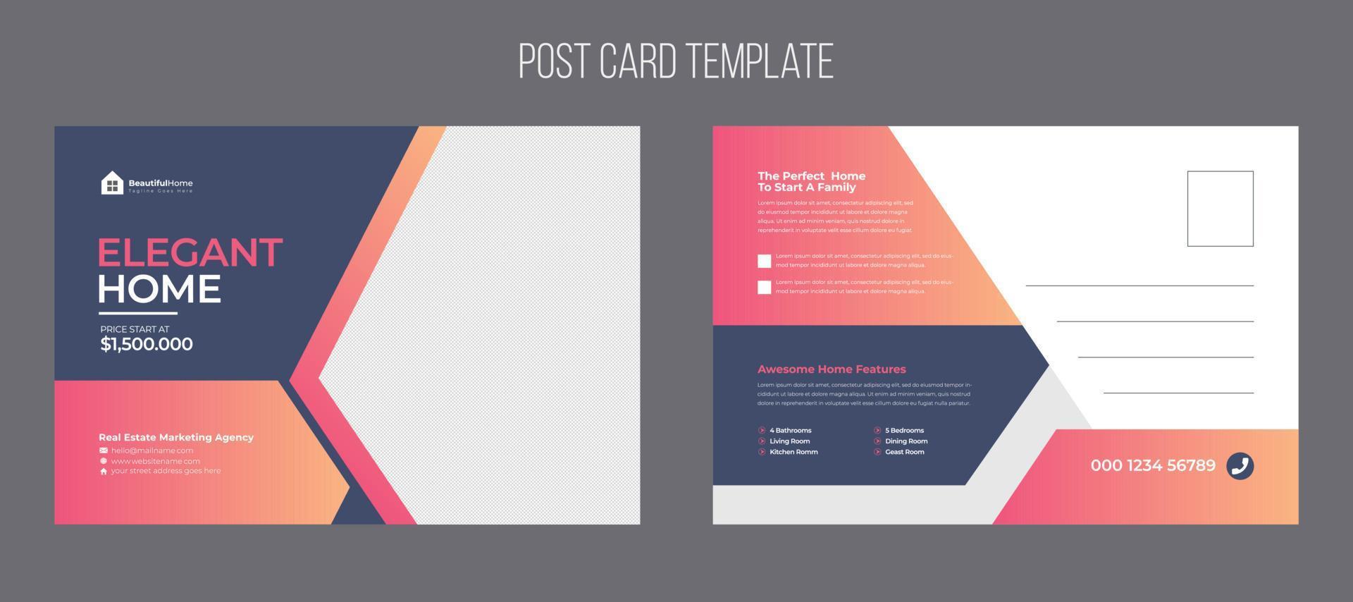 Real estate postcard template design vector