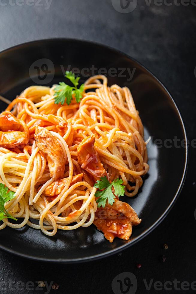 pasta spaghetti tomato sauce chicken meat or turkey healthy photo