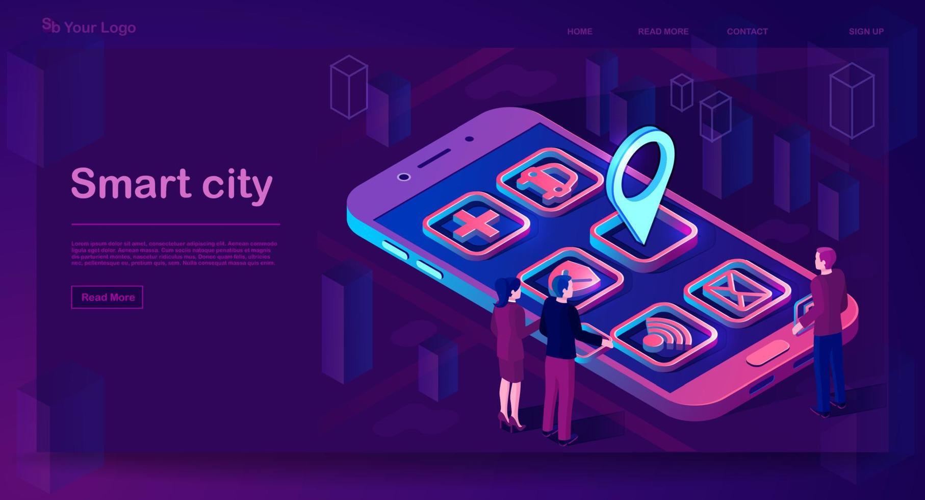 Smart city app isometric banner vector