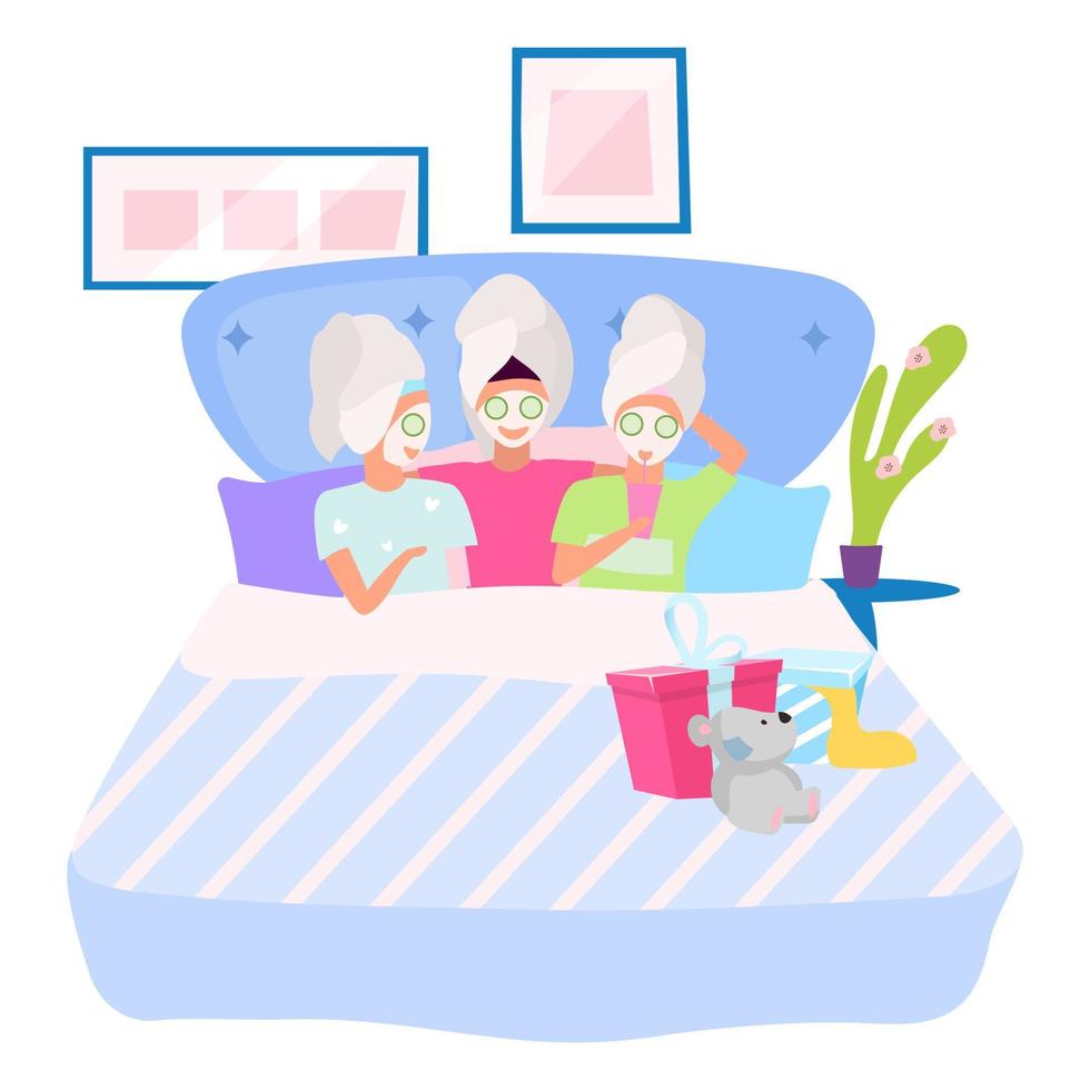 Spa party flat vector illustration. Girlfriend applying facial masks cartoon characters. Sleepover, slumber night party. Friends spending beauty time together, pastime. Female friendship concept 4816663 Vector Art at Vecteezy Spa party flat vector illustration. Girlfriend applying facial masks cartoon characters. Sleepover, slumber night party. Friends spending beauty time together, pastime. Female friendship concept 4816663 Vector Art at Vecteezy