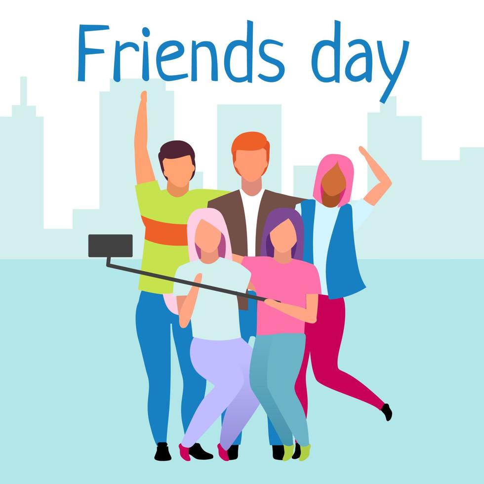 Friends day social media post mockup. Friendship, unity. Best friends forever. Advertising web banner template. Social media booster, content layout. Greeting card, postcard with flat illustration vector